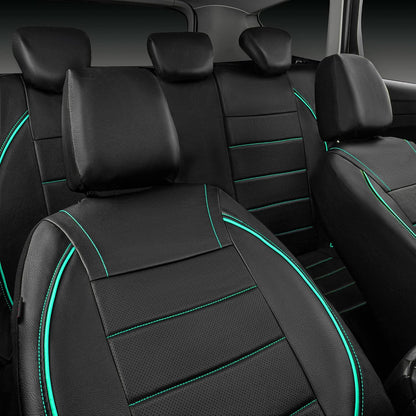 CAR PASS Universal FIT Piping Leather Two Front Seat Covers, Waterproof Faux Leather for SUV Sedan Van Truck, Airbag Compatible,Reserved Opening Holes for Headrest Covers. (Black red)