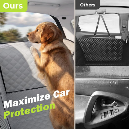 Dog Car Seat Cover for Back Seat, Waterproof Leather Fabric Back Seat Extender for dogs 52.4 * 24.4in, Foldable in The Car, Hard PVC Panels Bottom Support to 330 lbs, for Cars/Mid-Size SUV/Small Truck
