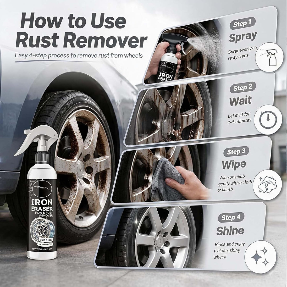 Iron Eraser Rust Remover Spray, Car Rust Remover Cleaner Spray, General rust remover Cleaner spray (120ML-3PCS)