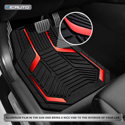 PIC AUTO Heavy Duty Rubber Floor Mats, Purple Aluminum Film Car Mats Set, Front and Rear Car Mats with Anti-Slip Backing, All Weather Protection, Trim-to-Fit for Automotive SUV, Sedan, Van