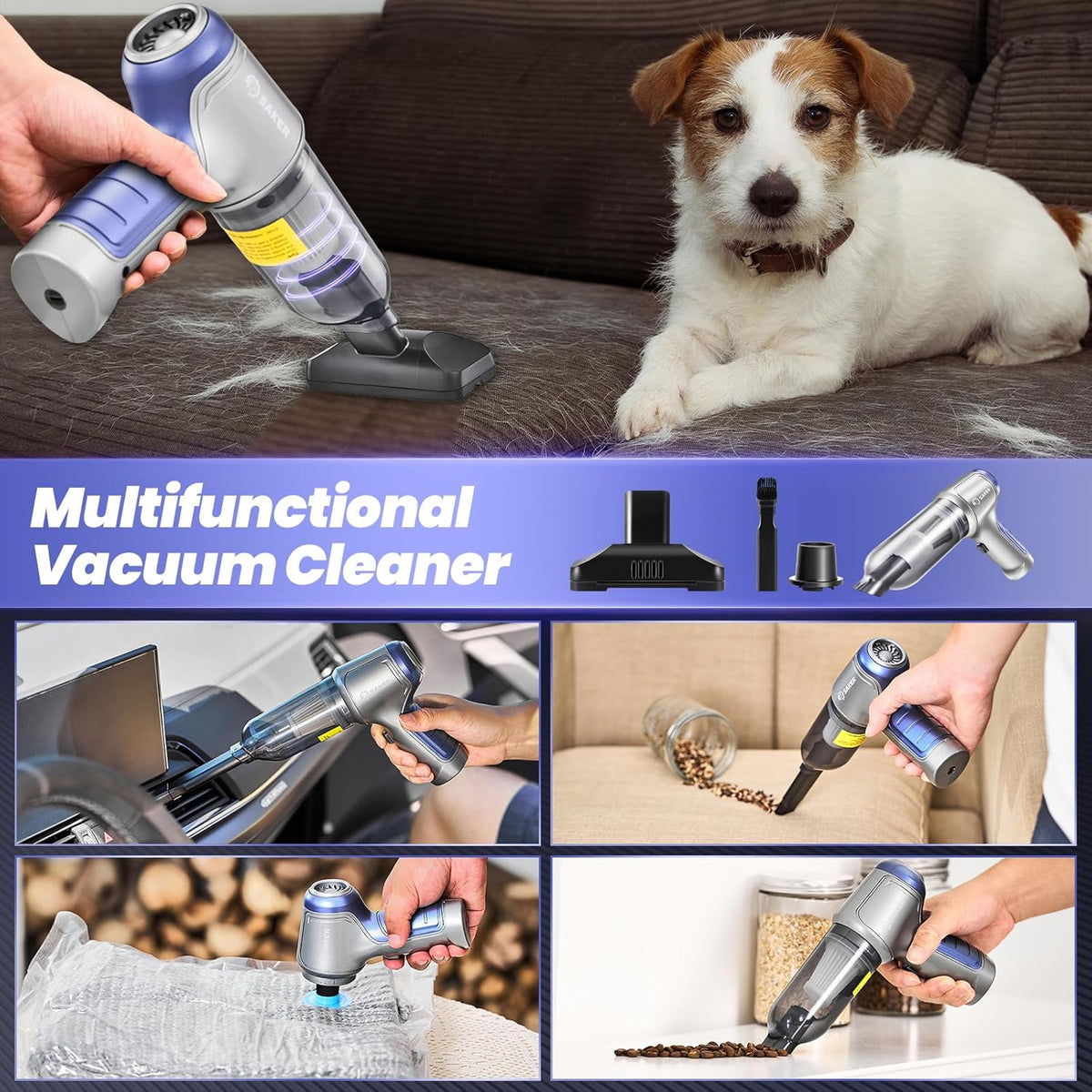 Saker Car Vacuum Portable Cordless Handheld Car Vacuum 15000PA High Power with Brushless Motor and Blower for Cars,Office,Home Cleaning HL107B