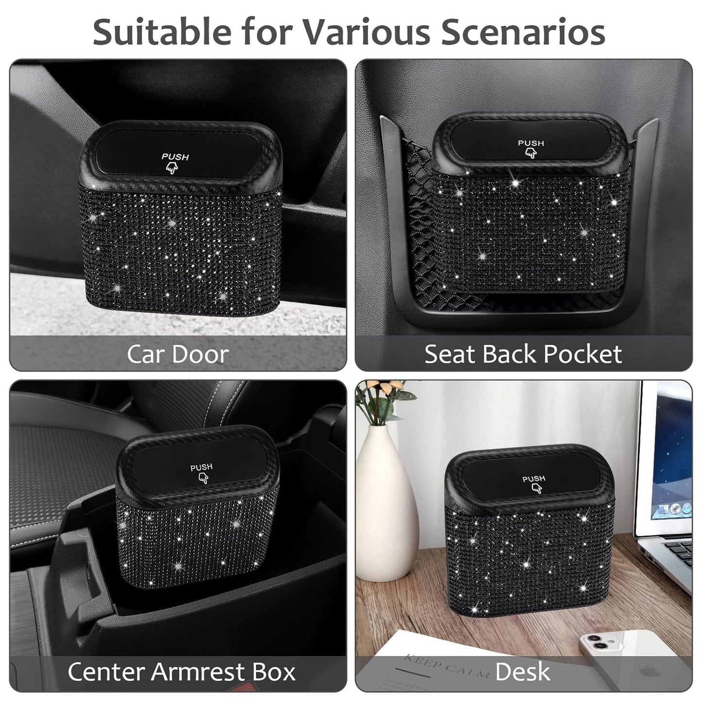 Accmor Car Trash Can with Lid, Leakproof Vehicle Garbage Organizer Holder Bin with 60 Pcs Trash Bags, Mini Auto Dustbin Interior Accessories Storage Container for SUV, Office, Home