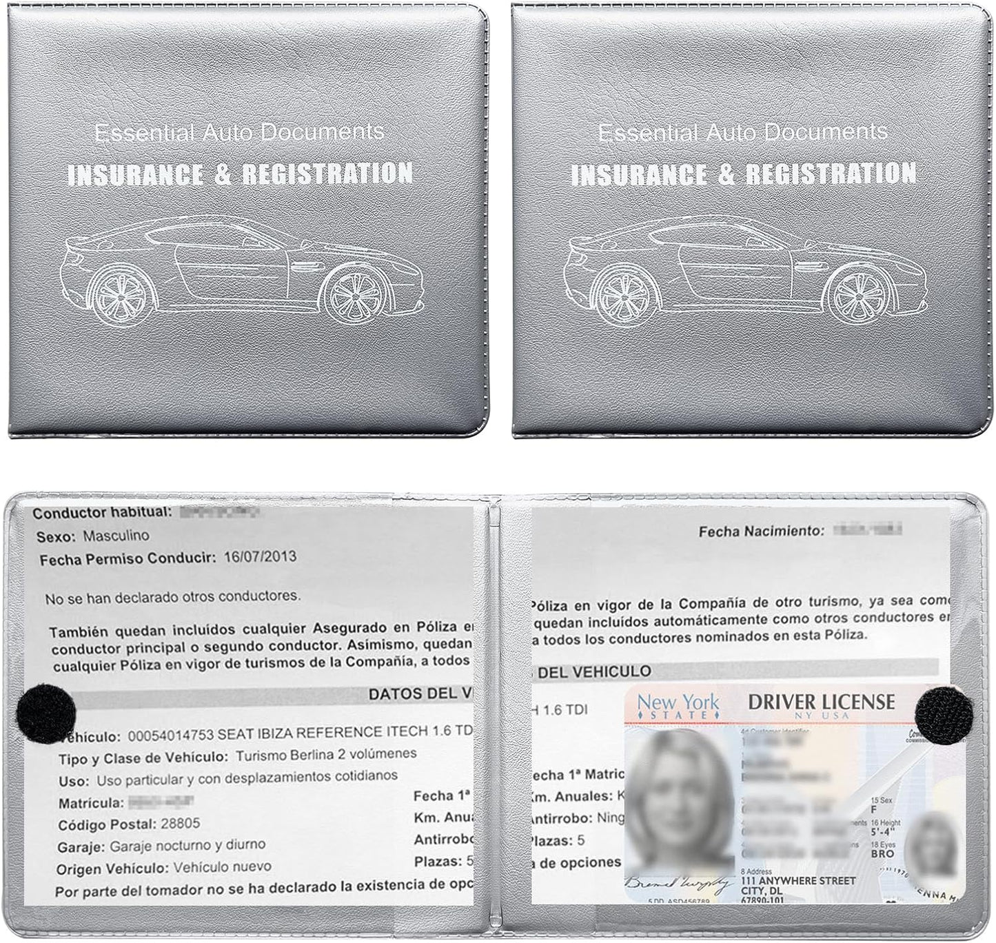 Ziciner Car Registration Insurance Holder, 2Pack Essential Auto Card Document Glove Box Organizer with Touch Fastener, Vehicle Interior Accessories Perfect for Most Car, Truck, SUV (Red/Small Car)