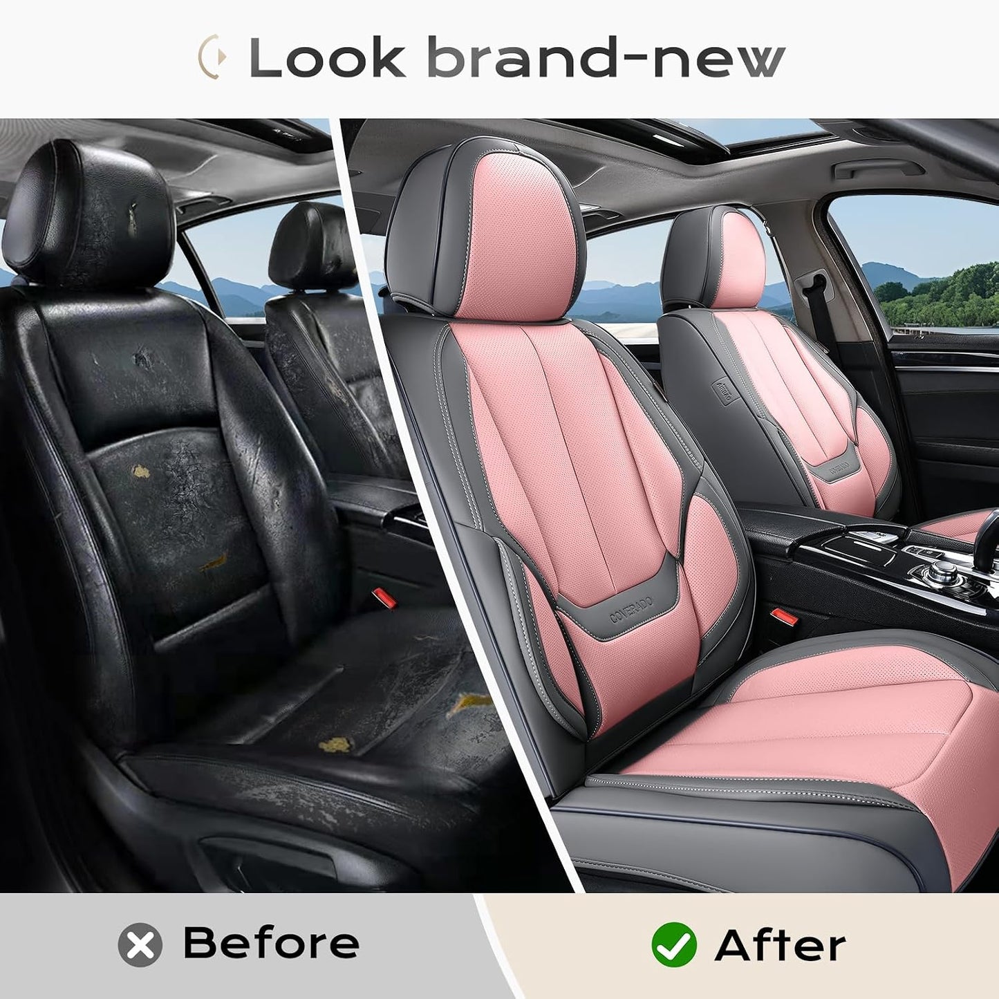 Coverado Seat Covers Full Set, Black Seat Covers for Cars 5 Seats, Car Seat Protector, Waterproof Nappa Leather Car Seat Cushion, Front and Rear Car Seat Cover Fit for Most Sedans SUV Pick-up Truck - Colors B
