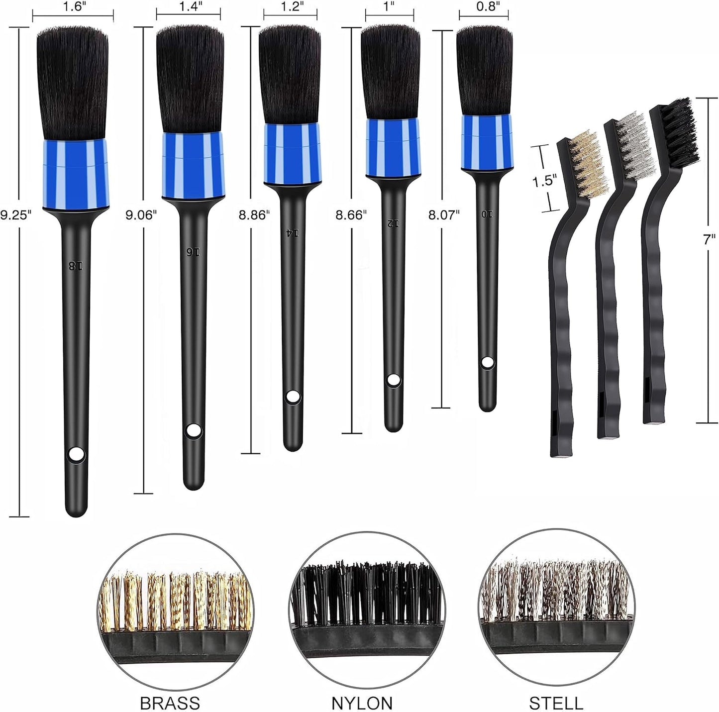 HMPLL 10pcs Auto Car Detailing Brush Set Car Interior Cleaning Kit Includes 5 Boar Hair Detail Brush,3 Wire Brush, 2 Air Vent Brush for Cleaning Car Interior Exterior, Dashboard Engines Leather Wheel