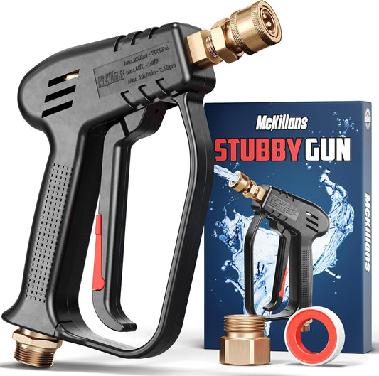 McKillans Pressure Washer Gun with Swivel & Foam Cannon Wide Mouth & M22-14mm Adapter - Adjustable Thick Foam - Power Washer Gun - 3/8" Male Plug & 1/4” Quick Connector Coupler