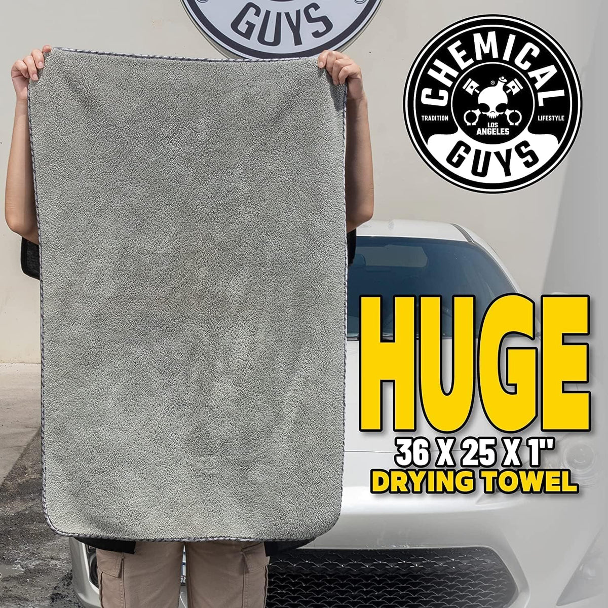 Chemical Guys Woolly Mammoth Large Microfiber Drying Towel - 36 x 25 Inch Gray, Ultra Plush Super Absorbent Car Drying Towel for Cars, Trucks, SUVs, Motorcycles, RVs, and Auto Detailing