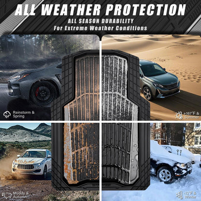 CAR PASS Heavy Duty Rubber Car Floor Mats, Deep Waterproof Car Floor Mats All Weather, Aluminum Film Floor Mats for Cars Non-Slip Universal Trim to Fit for SUVs Trucks Sedans Vans, Black Grey Metallic