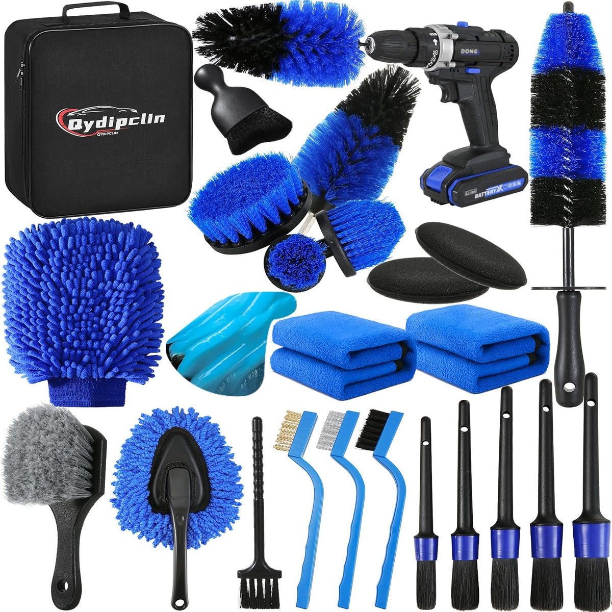 Qydipclin 45Pcs Car Detailing Kit, Car Detailing Brush Set, Car Wash Cleaning Kit, Car Detailing Brushes, Professional Car Care Kit for Interior Exterior Wheels, Blue