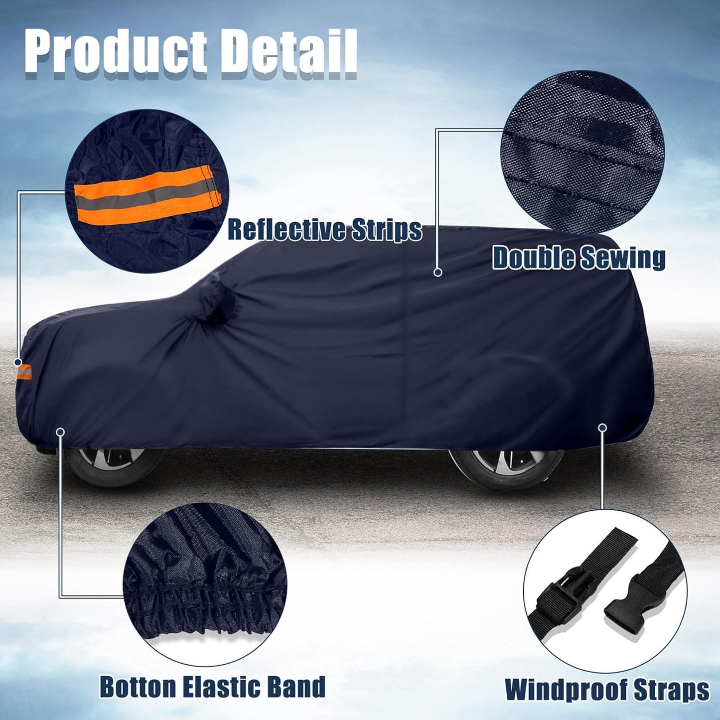 X AUTOHAUX SUV Car Cover for Chevrolet Tahoe 4 Door 2007-2024 Outdoor Waterproof Sun Rain Dust Wind Snow Protection 190T PU W/Driver Door Zipper Black