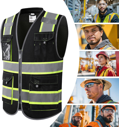 JKSafety Safety Vest for Men Women Hi Vis with Pockets and Cushioned Collar Construction Vest Meet ANSI Standard (BX360)