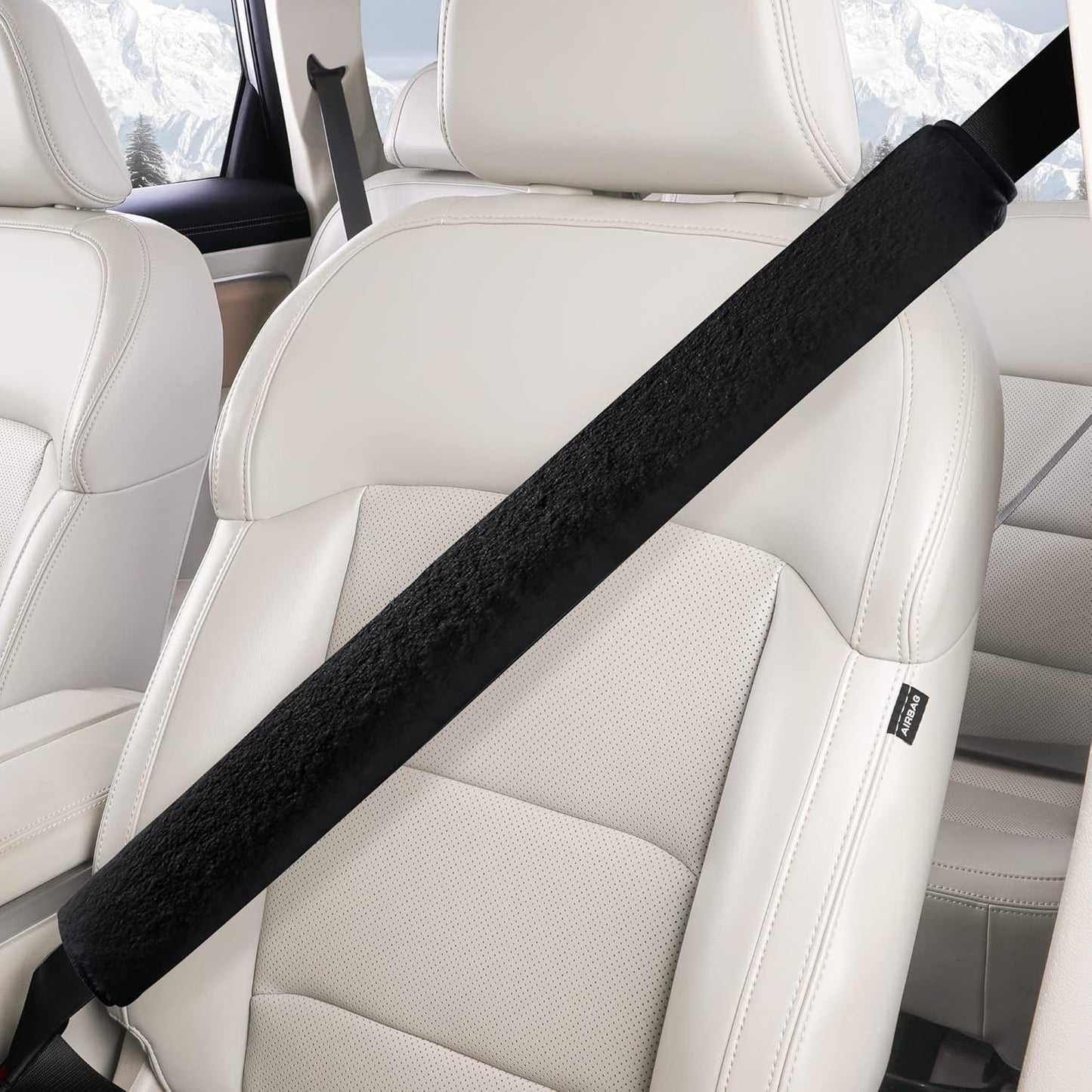 LACDL Extra Long Seatbelt Cover Super Soft Furry for Adults Kids Women & Men, Thick Plush Full Car Seat Belt Strap Cushion, Fluffy Shoulder Pad Protector, Auto Interior Accessories, 1pc, Black, 15.5in
