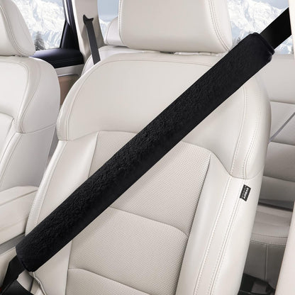 LACDL Extra Long Seatbelt Cover Super Soft Furry for Adults Kids Women & Men, Thick Plush Full Car Seat Belt Strap Cushion, Fluffy Shoulder Pad Protector, Auto Interior Accessories, 1pc, Black, 15.5in