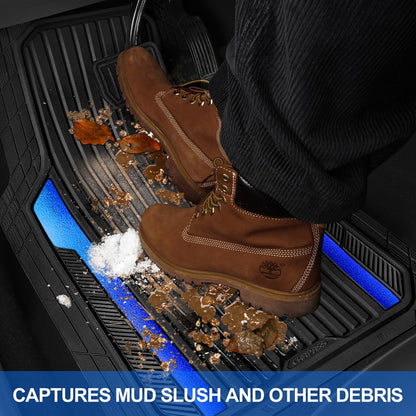 CAR PASS Heavy Duty Rubber Car Mats Metallic, Aluminum Film All Weather Floor Mats Waterproof Universal Trim to Fit Automotive SUV Sedan Van 4 Piece Anodized Deep Dish Two-Tone Sporty Black Red Chrome