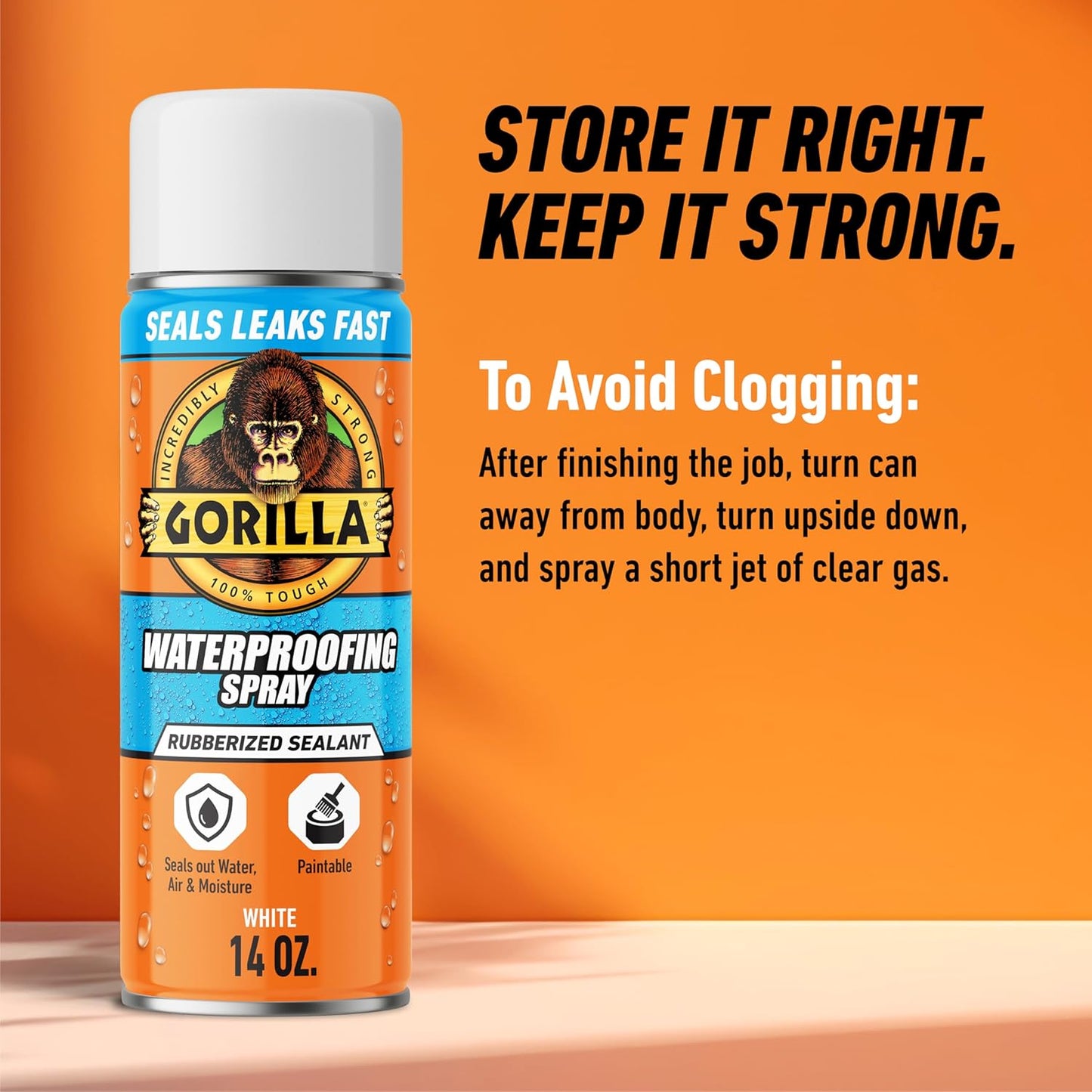 Gorilla Waterproofing Spray Clear, Flexible Rubberized Sealant Coating, Paintable UV Resistant, Seals Water Air Moisture, 14 oz (Pack of 1), for Roofs Gutters Skylights RVs Windows & More