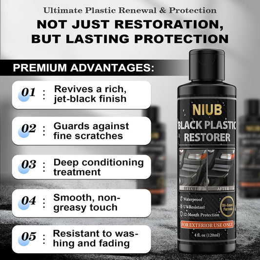 Plastic Restorer for Cars, Black Trim Restorer, Car Plastic Restorer, Plastic Restorer for Car Exterior, Restores Faded Plastic, Waterproof, Long-Lasting Shine & Protection,Outdoor Use Only 120ML