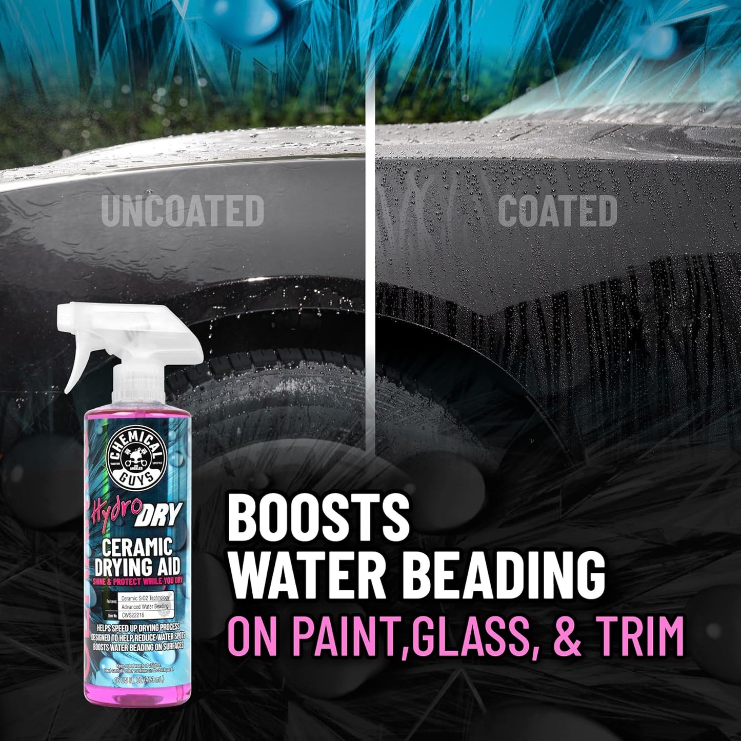 Chemical Guys HydroDry, Ceramic Drying Aid - 16 oz Quick Detail Spray Enhances Shine and Protection After Wash, Safe for Cars, Trucks, SUVs, Motorcycles, and RVs - Hydrophobic Gloss Booster