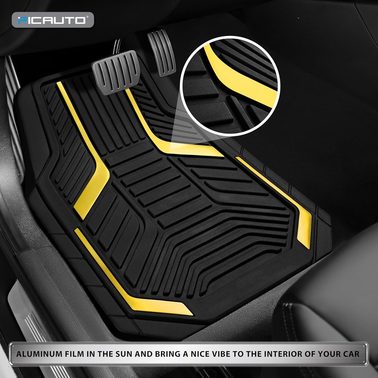 PIC AUTO Heavy Duty Rubber Floor Mats, Purple Aluminum Film Car Mats Set, Front and Rear Car Mats with Anti-Slip Backing, All Weather Protection, Trim-to-Fit for Automotive SUV, Sedan, Van