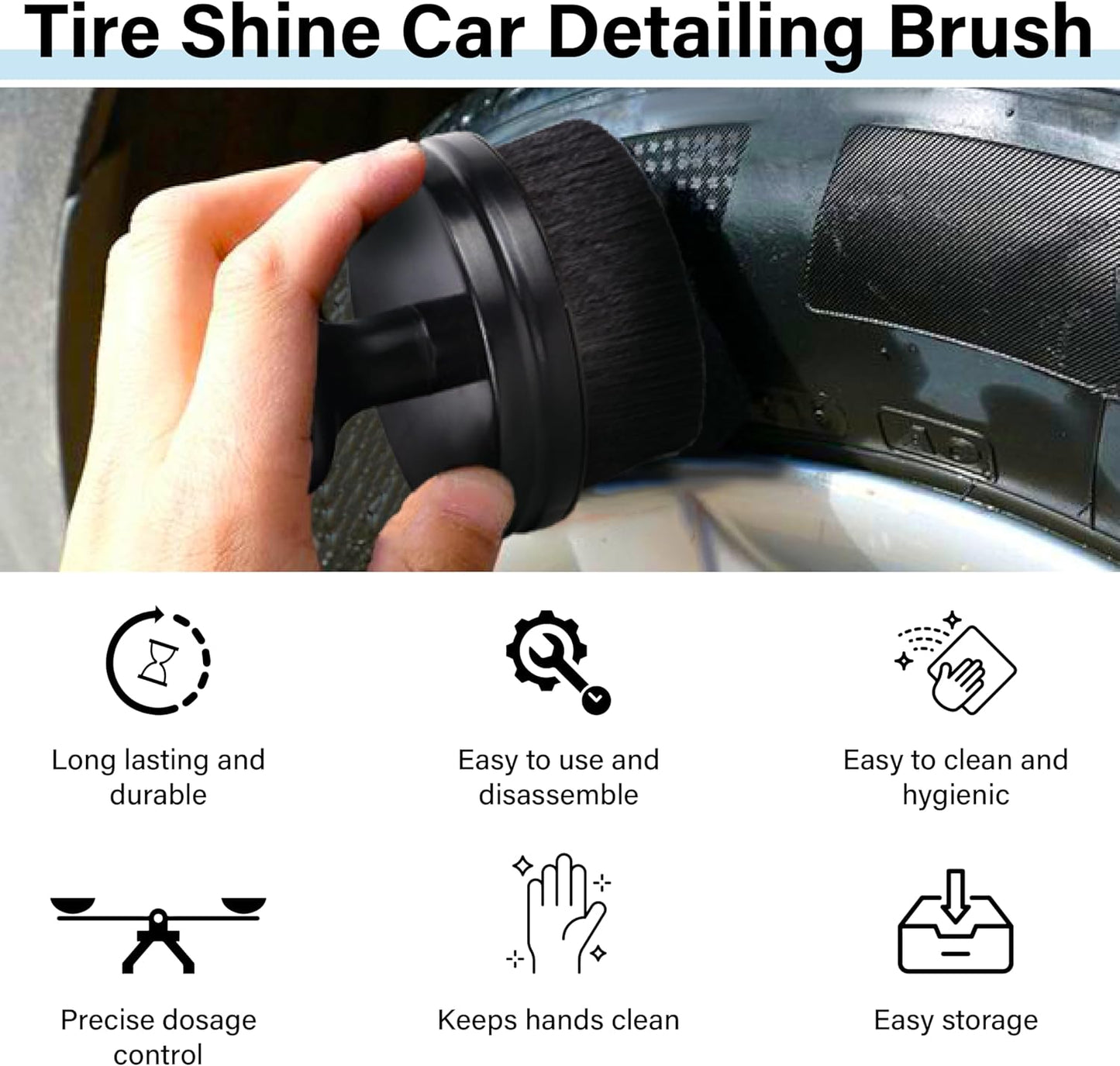 Tire Shine Applicator Brush, Tire Shine Brushes, Tire Dressing Brush Applicator with Seal Cover, Tire Brush for Car Detailing, Tire Gel Applicator, High Density Detail Factory Tire Brush (Black)