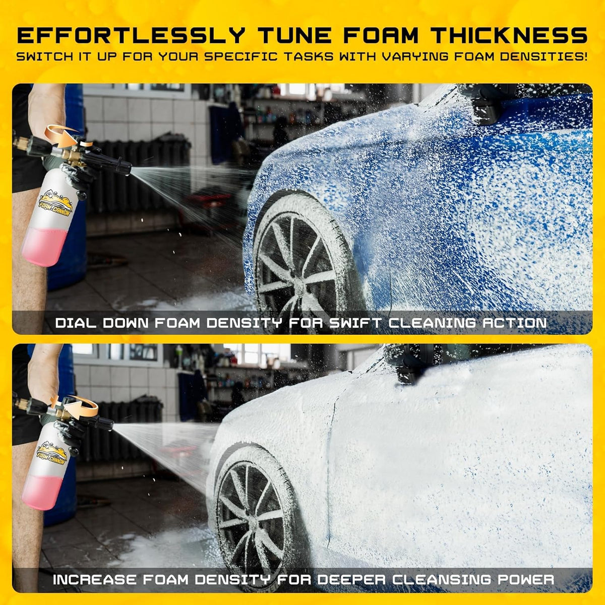 Foam Cannon Kit, 1L Bottle Snow Foam Cannon with 5 Pressure Washer Nozzle Tips, 1/4 Inch Quick Connector, Compatible with Gas Pressure Washers&Electric Pressure Washers