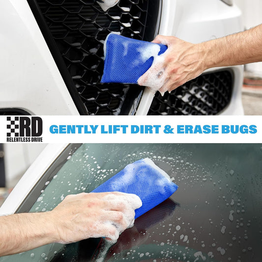 Bug Sponge for Car Washing (6 Pack) — Bug and Tar Remover for Cars - Ultra Soft Mesh Car Wash Sponge Non-Scratch