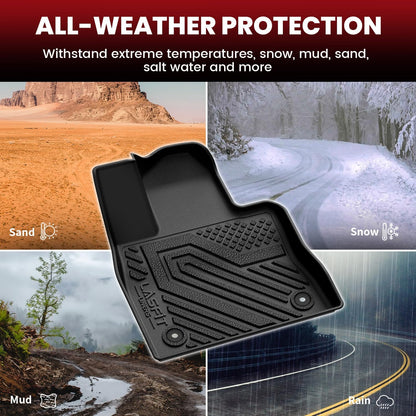 LASFIT Floor Mats for Ford F-150 2021-2026 | F150 Lightning 2022-2025 SuperCrew (Rear w/Fold Flat Storage) Carpet Floor All Weather Car Liners TPE Truck Mats - 1st and 2nd Row, 3pcs Black