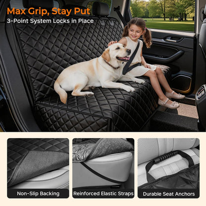 URPOWER Dog Car Seat Cover for Back Seat - Waterproof Non-Slip Car Seat Protector for Dogs Pet, Scratchproof Back Bench Seat Covers for Mid-Size Cars, Mid-Size SUVs, Black