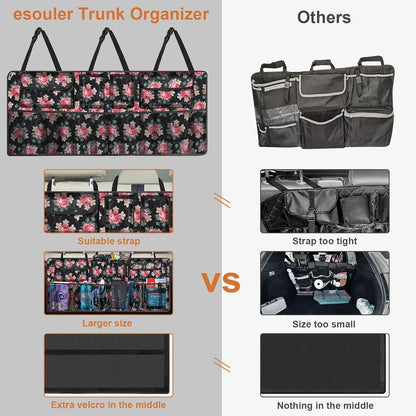 esouler Car Trunk Organizer, Super Capacity Backseat Car Organizer for SUV/Truck/MPV(42"*18"), Hanging Car Storage Organizer with 8 Pocekts, Car Accessories for Women and Men- Black