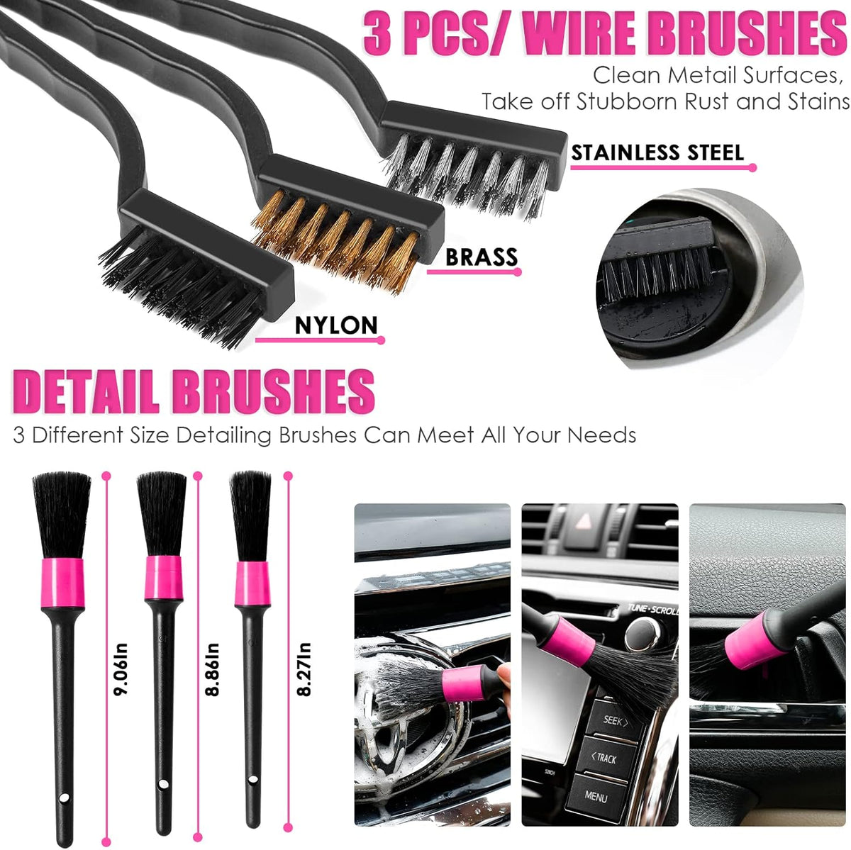17pcs Car Cleaning Kit, Pink Car Interior Detailing Kit with High Power Handheld Vacuum, Detailing Brush Set, Windshield Cleaner, Cleaning Gel, Complete Auto Accessories for Women Gift