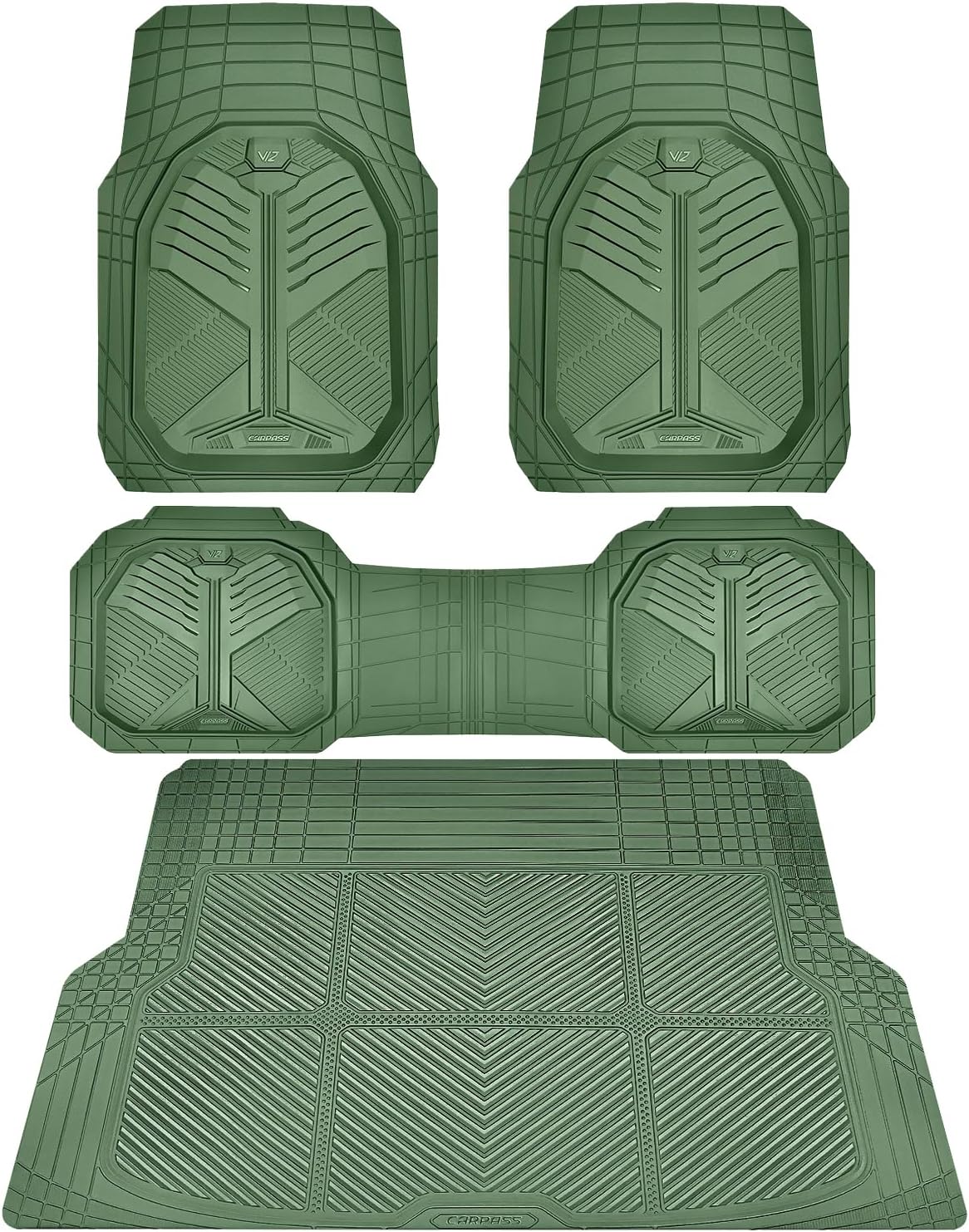 CAR PASS Heavy Duty Rubber Car Mats with Cargo Liner, Deep-Dish Car Floor Mats and Trunk Mat All Weather, Universal Trim-to-Fit for SUVs Trucks Sedans, Waterproof Anti-Slip, Trimmable V12 Black