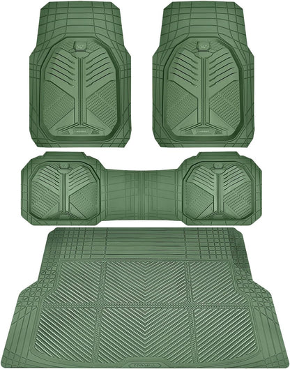 CAR PASS Heavy Duty Rubber Car Mats with Cargo Liner, Deep-Dish Car Floor Mats and Trunk Mat All Weather, Universal Trim-to-Fit for SUVs Trucks Sedans, Waterproof Anti-Slip, Trimmable V12 Black