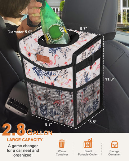 Pritent Car Trash Can with Lid, Cute Leakproof Car Trash Garbage Bag Hanging Vehicle Trash Bin Small Portable Automotive Garbage Cans Organizer for Back/Front Seat/Console(Trapezoid,Black)
