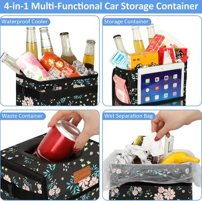 ELONGRIVER Car Trash Can Bin for Back Seat Leak Proof, Cute Car Trash Bag Hanging, Vehicle Trash Can for SUV Truck Van, Automotive Garbage Cans Front Seat Black