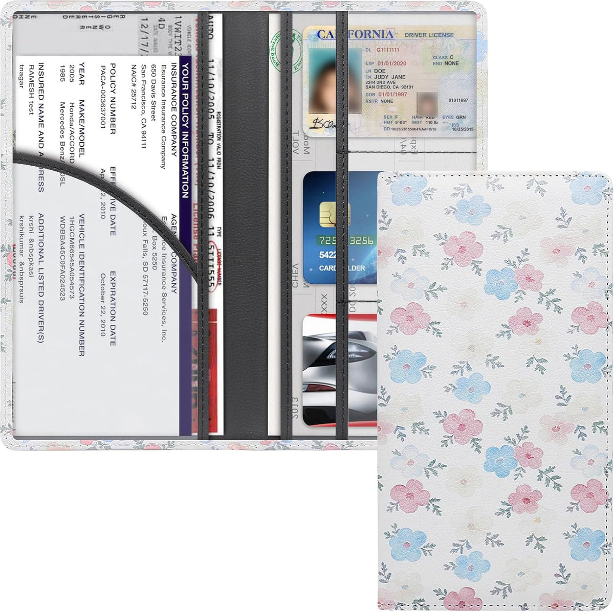 LumiMokki Premium Car Registration & Insurance Card Holder with Magnetic Shut, Vehicle Glove Box Car Organizer - For Documents, Cards, License (Black)