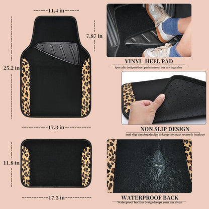 CAR PASS Waterproof Universal Car Floor Mats, Leopard Print Car Mats Fit for SUV,Vans,sedans, Trucks,Set of 4pcs Car Carpet with Driver Heel Pad and Nibs Backing, Leopard Car Accessories Gray Leopard