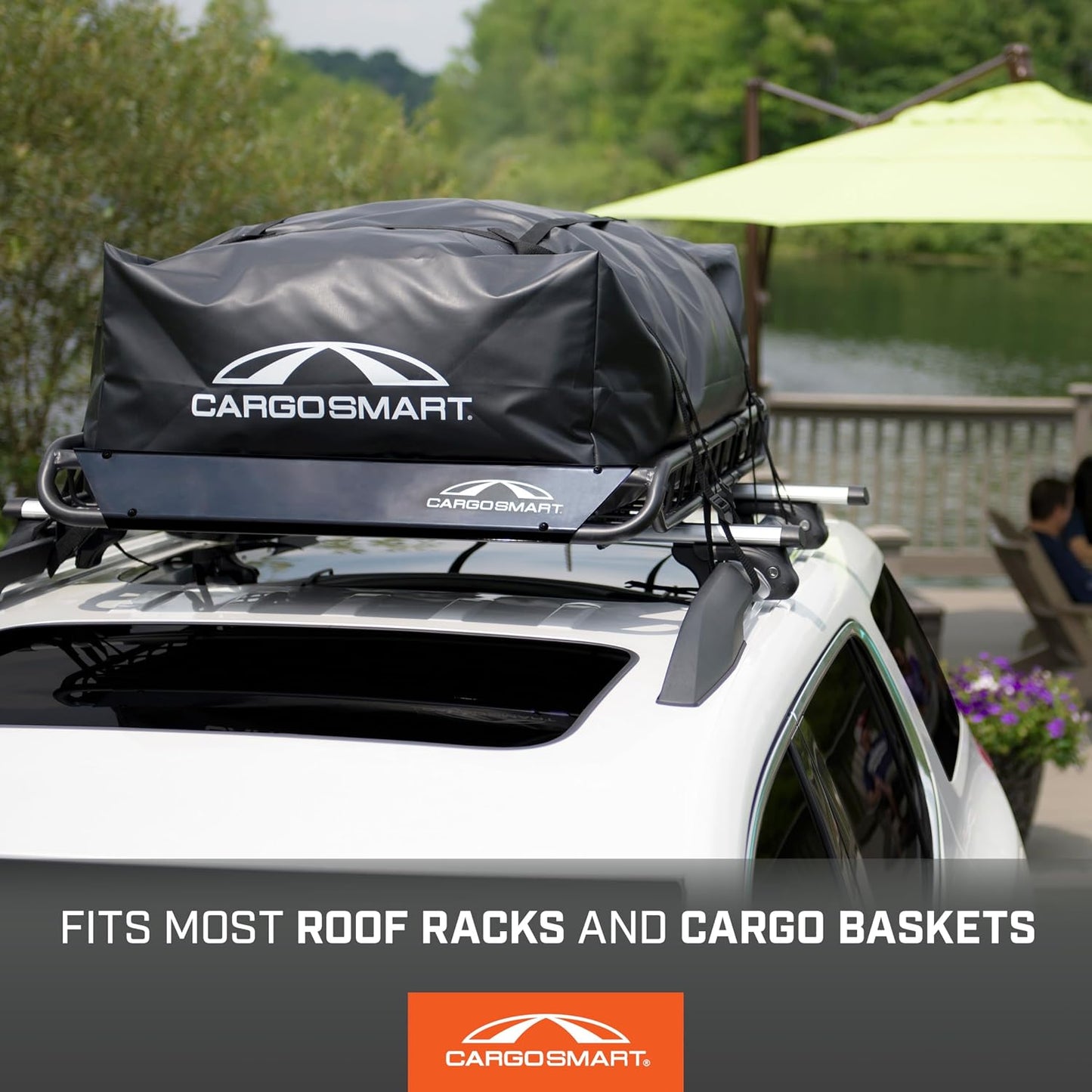 CARGOSMART CargoSmart Soft Sided Car Top Cargo Bag, 38”x38”x18” – Adds up to 15 Cubic Feet of Storage – Easily Mounts to Vehicle’s Roof Rack or Roof Top Basket – Heavy-Duty Vinyl, Black