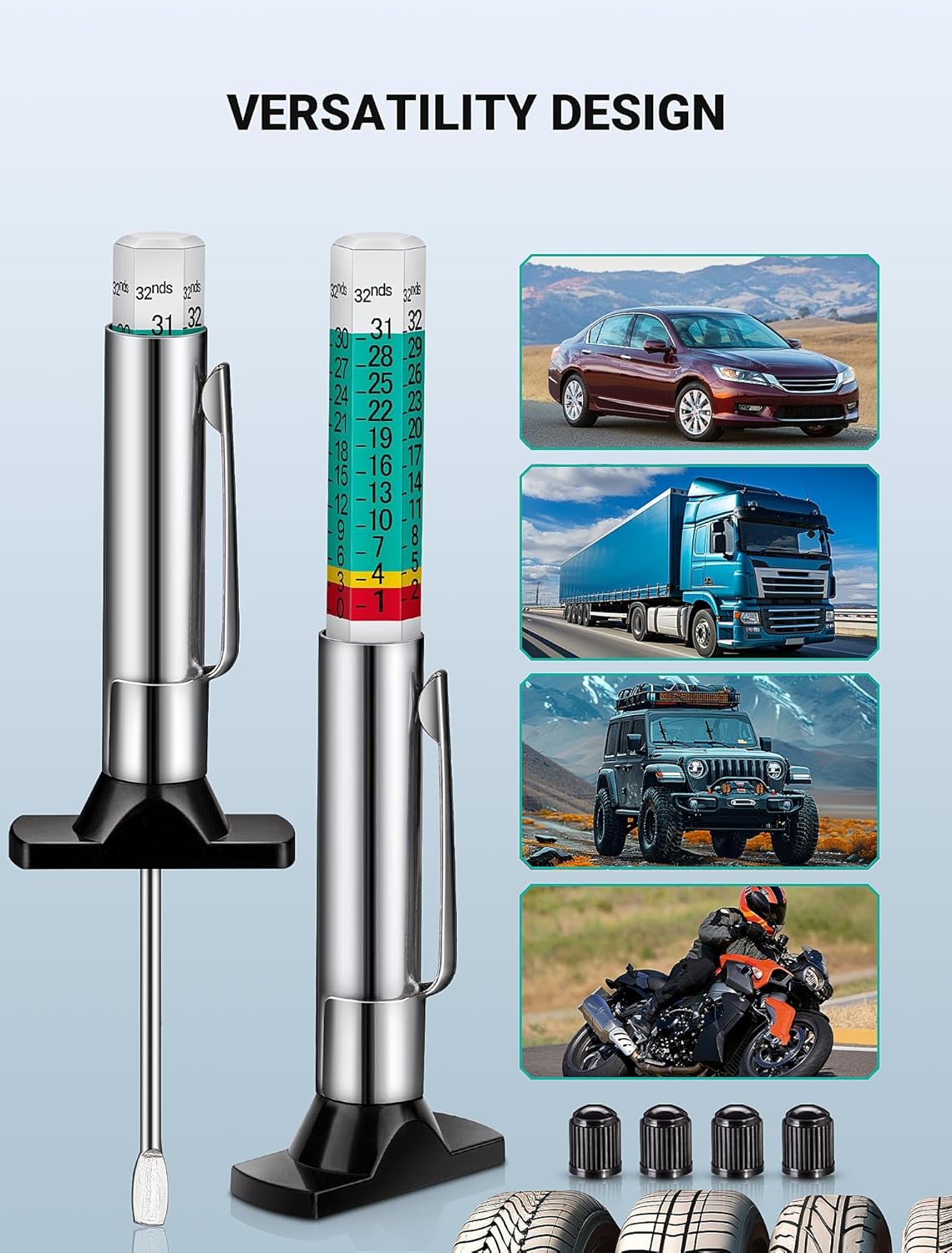 LUMITECO 3-Pack Tire Tread Depth Gauge, Color Coded Tire Tread Gauge in 1/32 Inch, Efficient Tread Depth Gauge 32nds Tire Measure Tool Depth for Car, Semi Truck Tire Wear Tread Checker