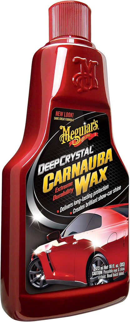 Meguiar's Deep Crystal Carnauba Wax, High-Grade Carnauba Liquid Car Wax for Long-Lasting Protection, Creates a Brilliant Shine and Gloss, Blocks UV Rays, Ideal Step for After Polishing, 16 Oz