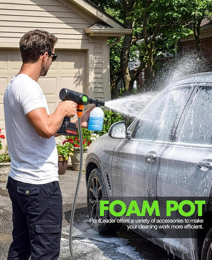 PoolLeader Cordless Car Washing Tool, Portable Vehicle Cleaner with 6-in-1 Nozzle & Foam Cannon, Battery Operated Cordless Car Wash Spray, Handheld Wash Machine for Car, Patio, Home - Lime Green