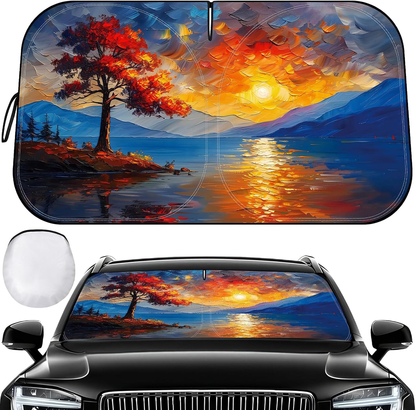 Windshield Sun Shade - Car Sun Shade Windshield, Reflector Sunshade Offers Ultimate Protection for Car Interior, Foldable Front Window Fit for Hatchback, Truck, SUV, MPV