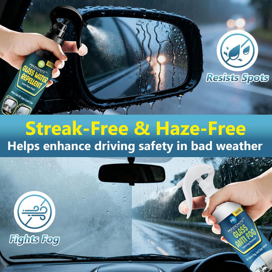 Glass Water Repellent Spray & Anti Fog Spray for Car Windshield, Long Lasting Waterproof & Fog-Free Coating for Clear Vision – Easy Application for All Glass Surfaces- Pack of 2