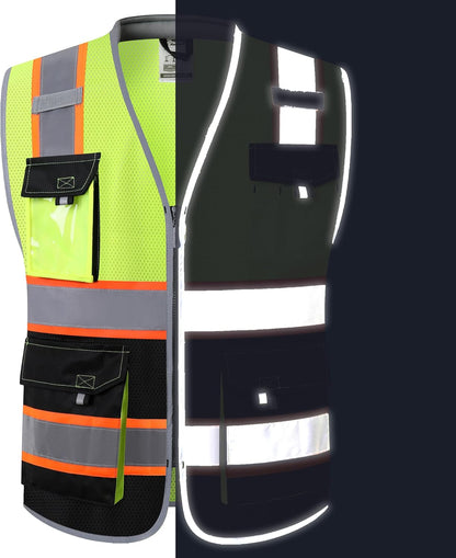 JKSafety Safety Vest for Men Women Hi Vis with Pockets and Cushioned Collar Construction Vest Meet ANSI Standard (BX360)