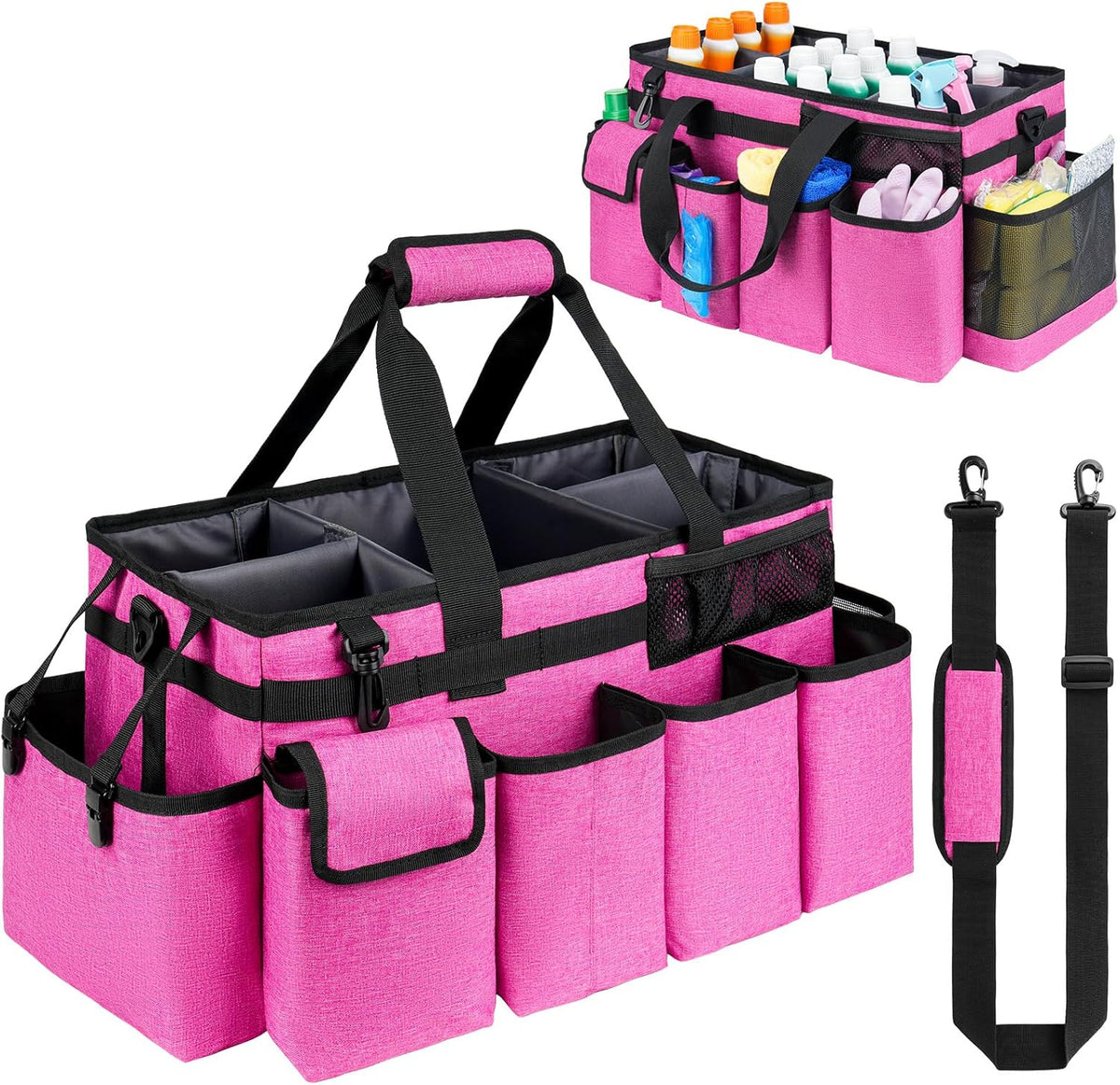 Cleaning Caddy,Cleaning Bag for Housekeepers,Cleaning Supplies Organizer with Handle,Black