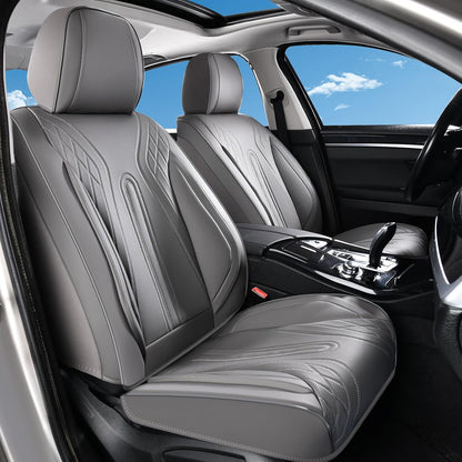 Huidasource Coffee Seat Covers Full Set, Universal Fit for Most Cars Trucks SUV, Full Coverage Leather Seat Cover, Airbag, Cupholder Compatible, Velcro Adjustable, Heaating/Cooling Function Retain