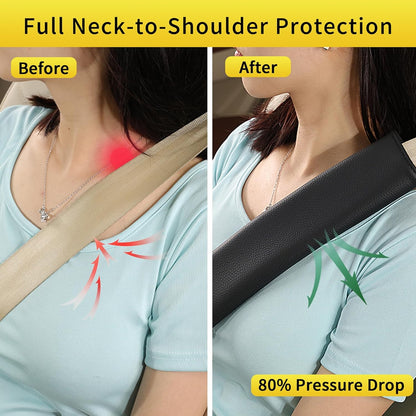 2PCS Car Seat Belt Cover Pad Extra Long 13 Inch, Car Seat Shoulder Strap Pads, Thick Leather Seatbelt Cushion Protect Neck & Shoulder, Universal Car Seatbelt Covers Pad for Most Vehicles (Black)