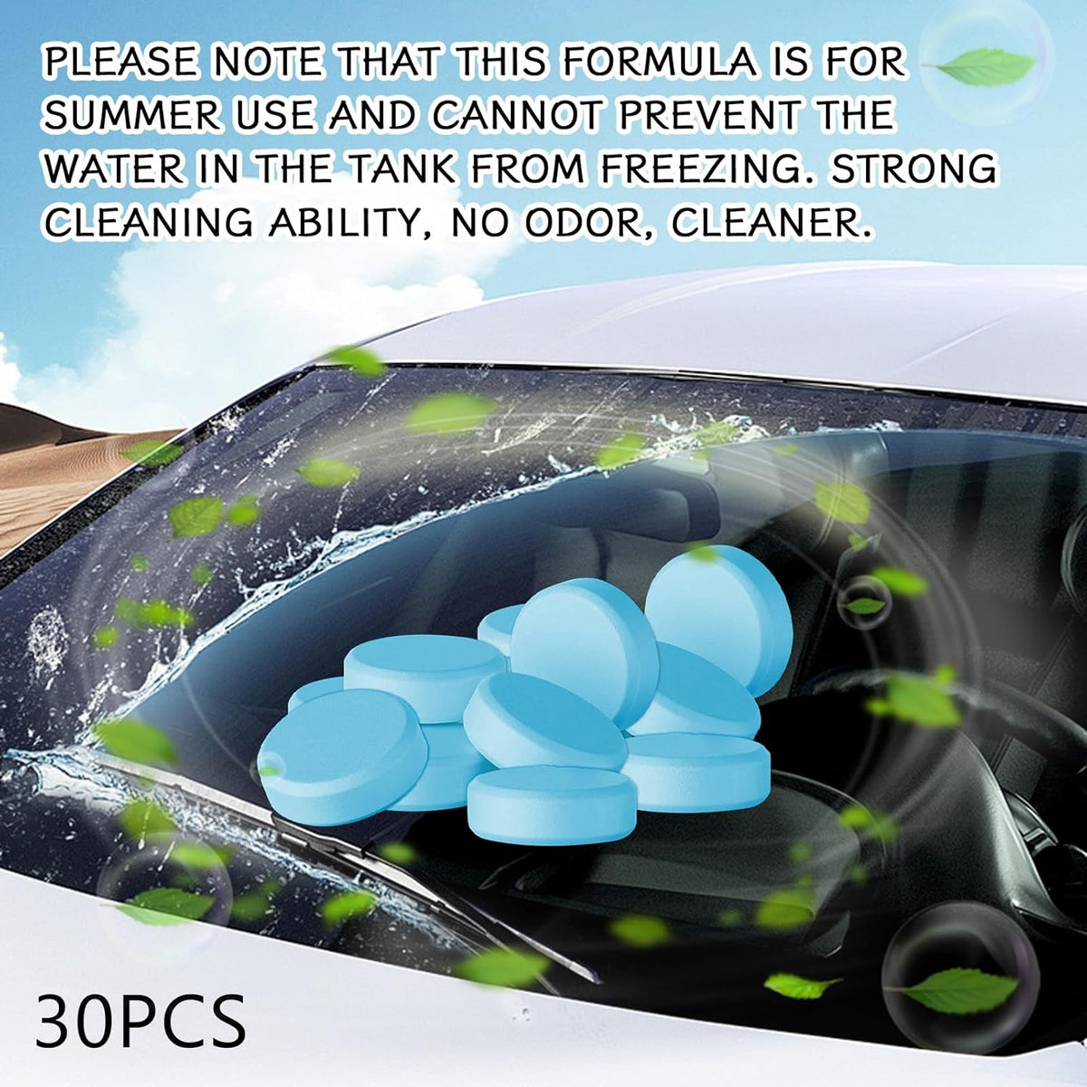 30PCS Washer Fluid Tablets, Windshield Wiper Fluid Cleaner Concentrate, Car Windshield Window Washer Solid Effervescent, Remove Glass Stains for Car Room Kitchen Window Glass Cleaning