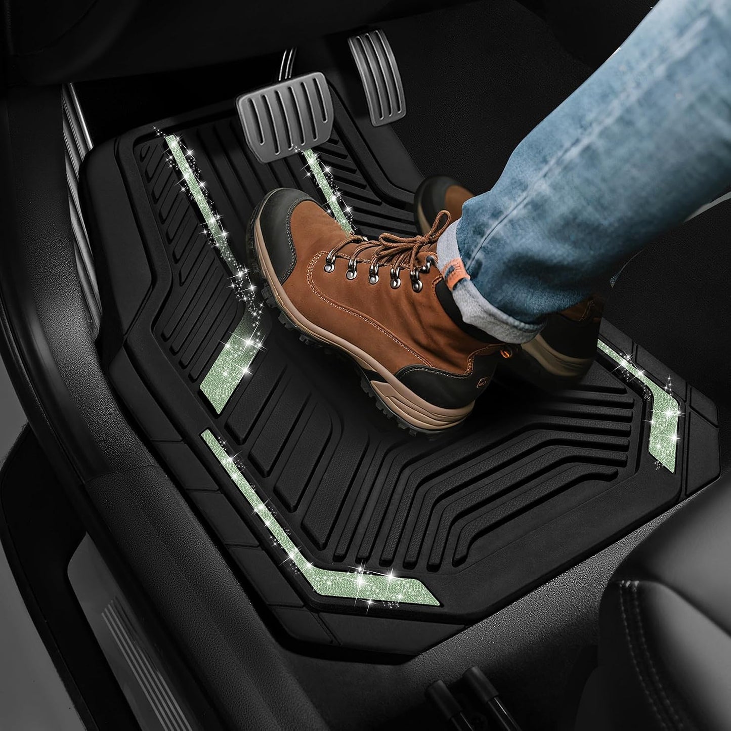 PIC AUTO Heavy Duty Rubber Floor Mats, Purple Aluminum Film Car Mats Set, Front and Rear Car Mats with Anti-Slip Backing, All Weather Protection, Trim-to-Fit for Automotive SUV, Sedan, Van