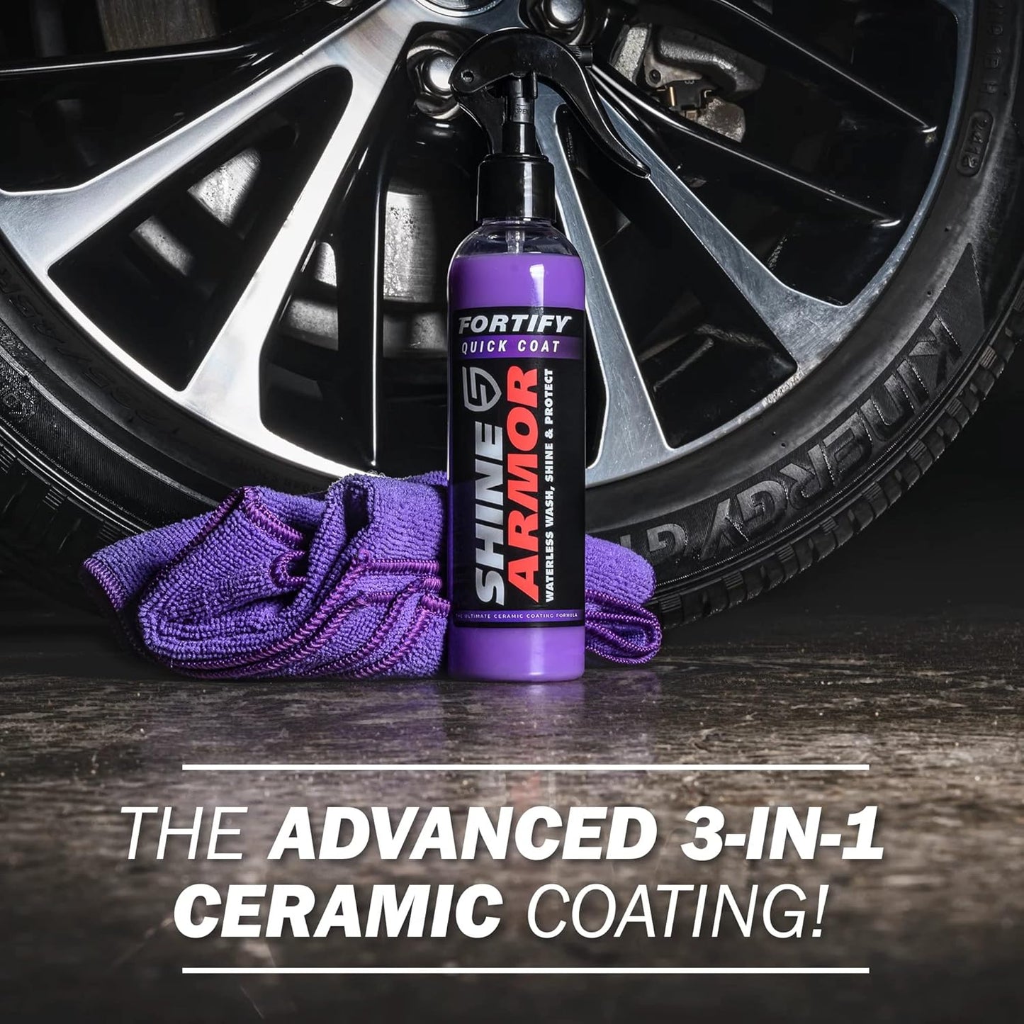 SHINE ARMOR Fortify Quick Coat: 3-in-1 Waterless Car Wash Spray with Ceramic Coating - Car Wax, Paint Protector, and Cleaner for Trucks, Bikes and SUVs, Made in USA, 16floz
