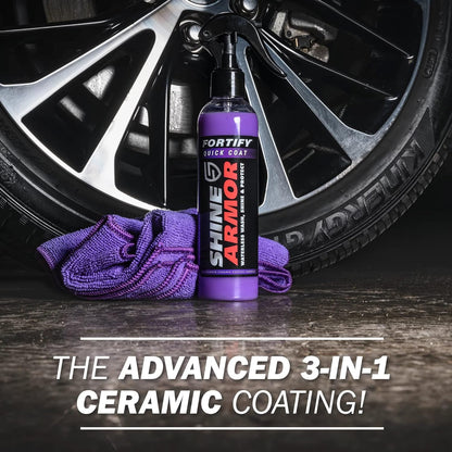 SHINE ARMOR Fortify Quick Coat: 3-in-1 Waterless Car Wash Spray with Ceramic Coating - Car Wax, Paint Protector, and Cleaner for Trucks, Bikes and SUVs, Made in USA, 16floz