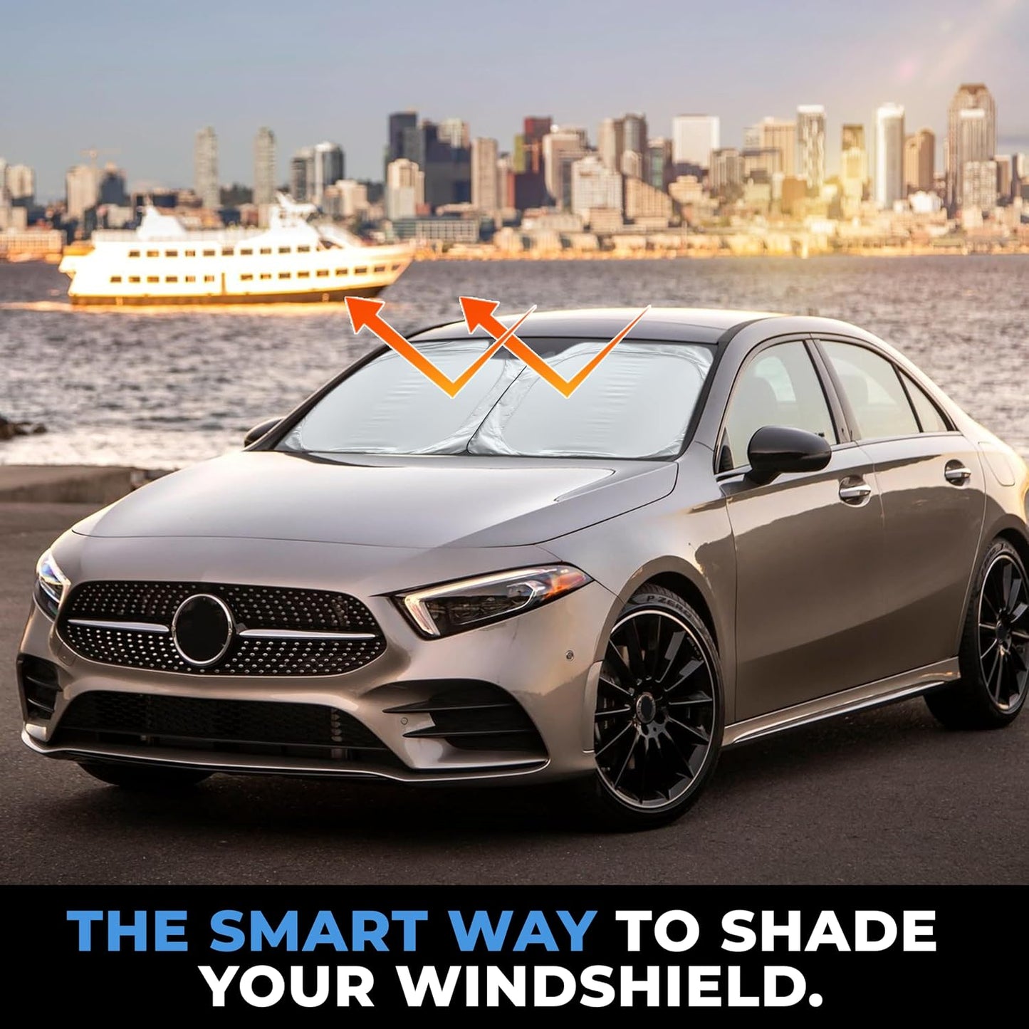 Autovir Car Windshield Sun Shade Foldable | Front Windshield Shade for Sun, Heat and UV Rays | Sunshade for Car Front Window and Interior Sun Protection | Medium (28 x 31 inches)